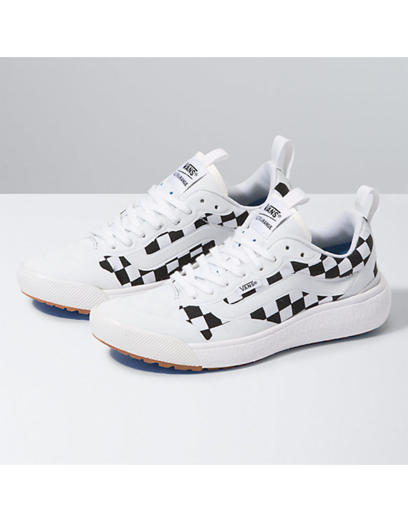 black and true white checkered vans