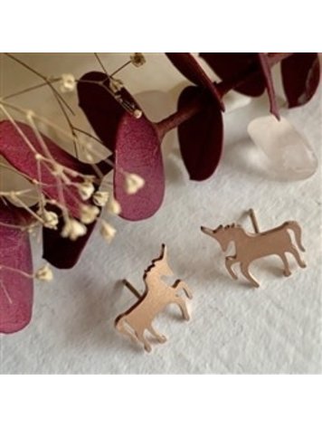 PIKA & BEAR PIKA & BEAR "Tesias" Unicorn Silhouette Stud Earrings in Rose Gold