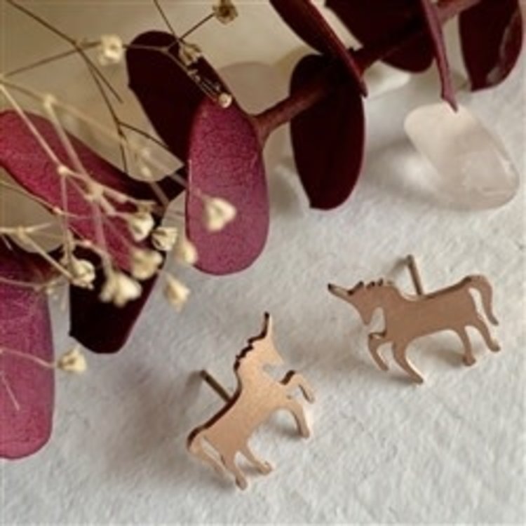 PIKA & BEAR PIKA & BEAR "Tesias" Unicorn Silhouette Stud Earrings in Rose Gold