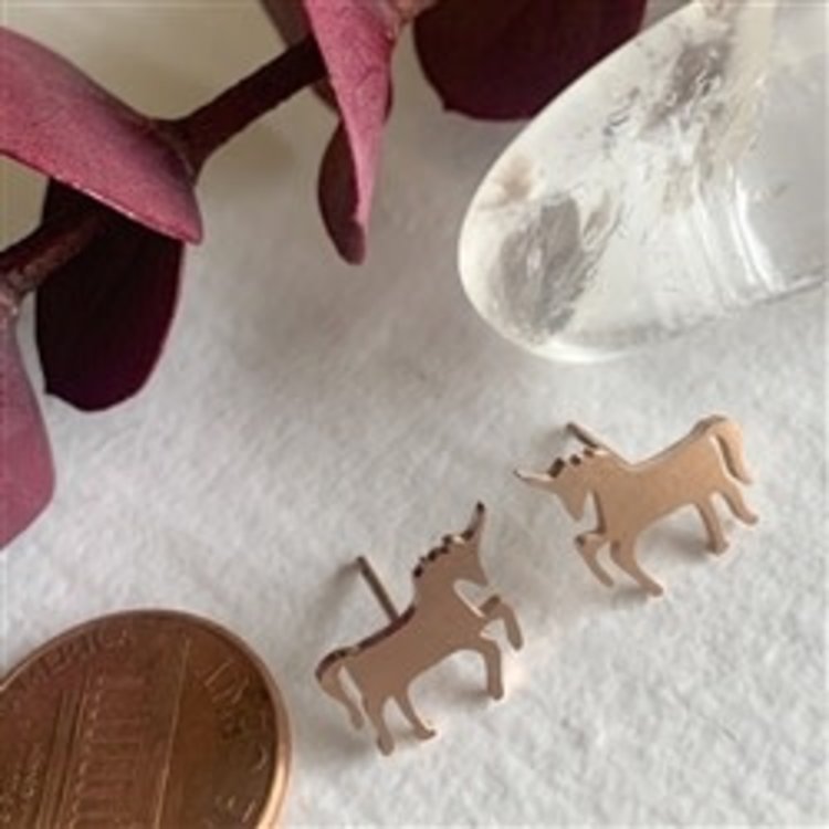 PIKA & BEAR PIKA & BEAR "Tesias" Unicorn Silhouette Stud Earrings in Rose Gold