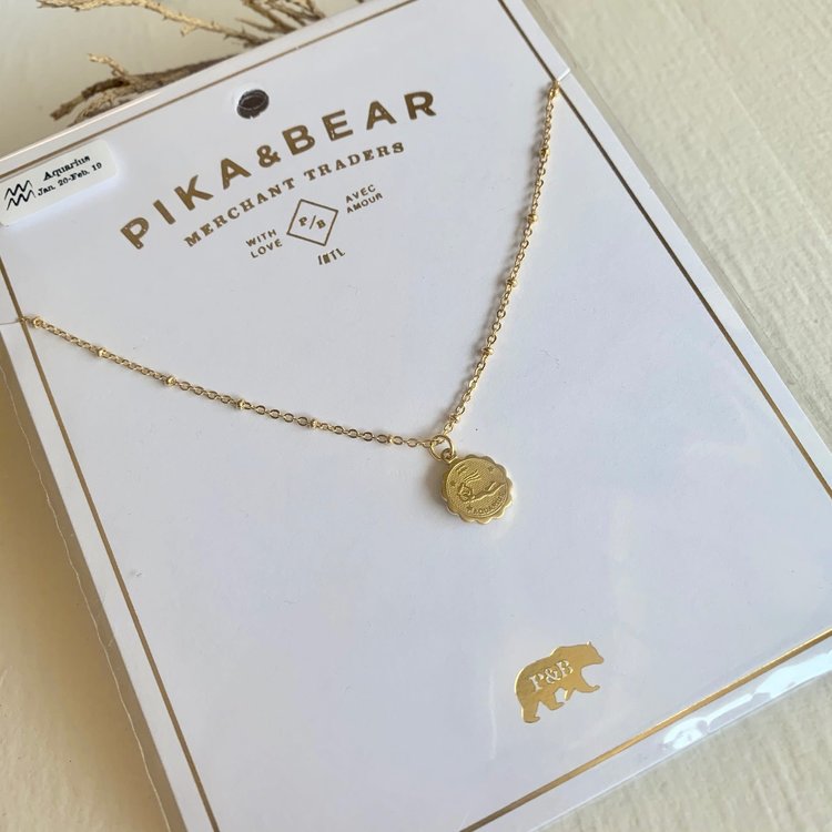PIKA & BEAR PIKA & BEAR "Aquarius" Zodiac Charm Necklace, January 20 - February 19