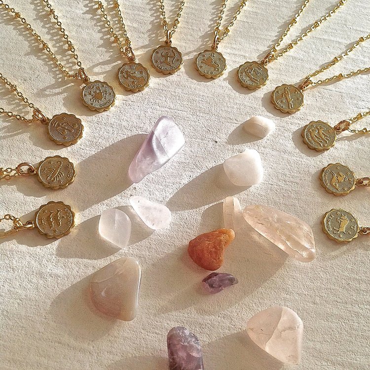 PIKA & BEAR PIKA & BEAR "Aquarius" Zodiac Charm Necklace, January 20 - February 19