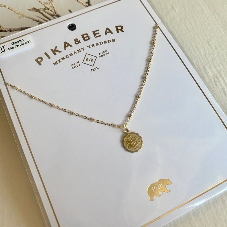 PIKA & BEAR PIKA & BEAR "Gemini" Zodiac Charm Necklace, May -22 June 21st