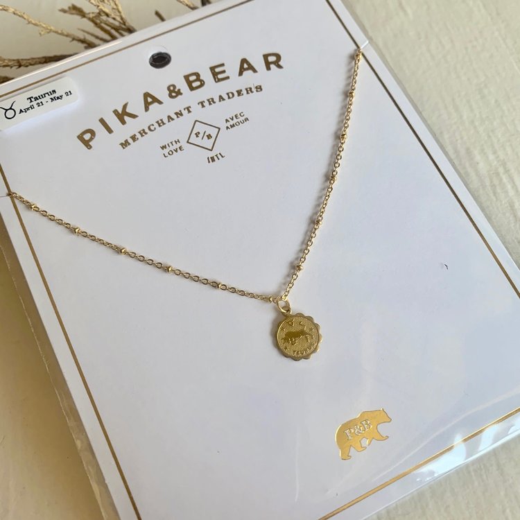 PIKA & BEAR PIKA & BEAR "Taurus" Zodiac Charm Necklace, April 21 - May 21