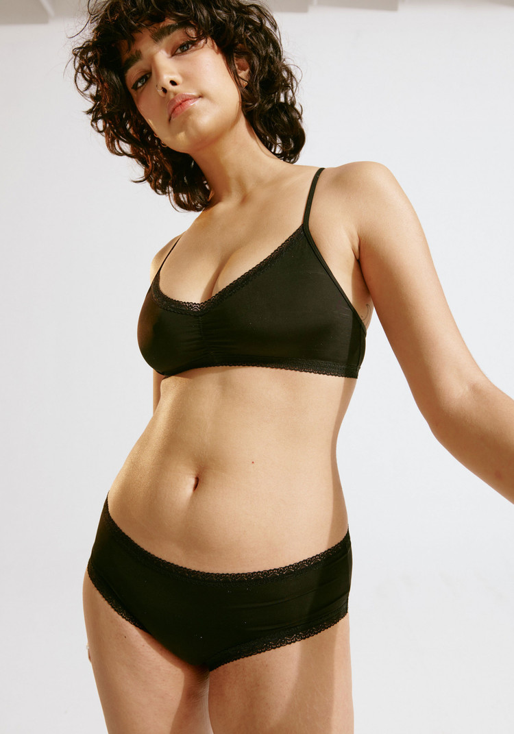 BLUSH BLUSH The Micro Lace Trim Hipster Black