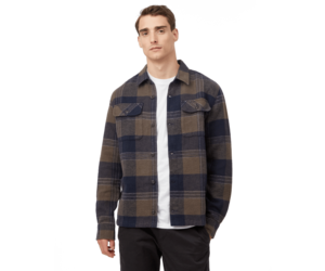 TENTREE TENTREE Mens Heavy Weight Flannel Jacket Black Olive Green Retro  Plaid