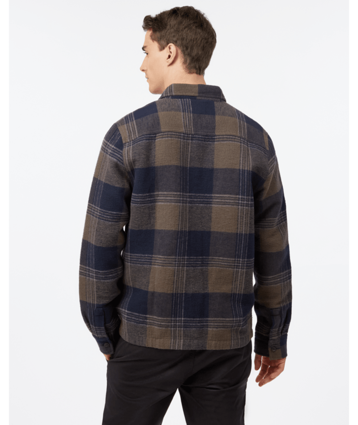 TENTREE TENTREE Mens Heavy Weight Flannel Jacket Black Olive Green Retro  Plaid