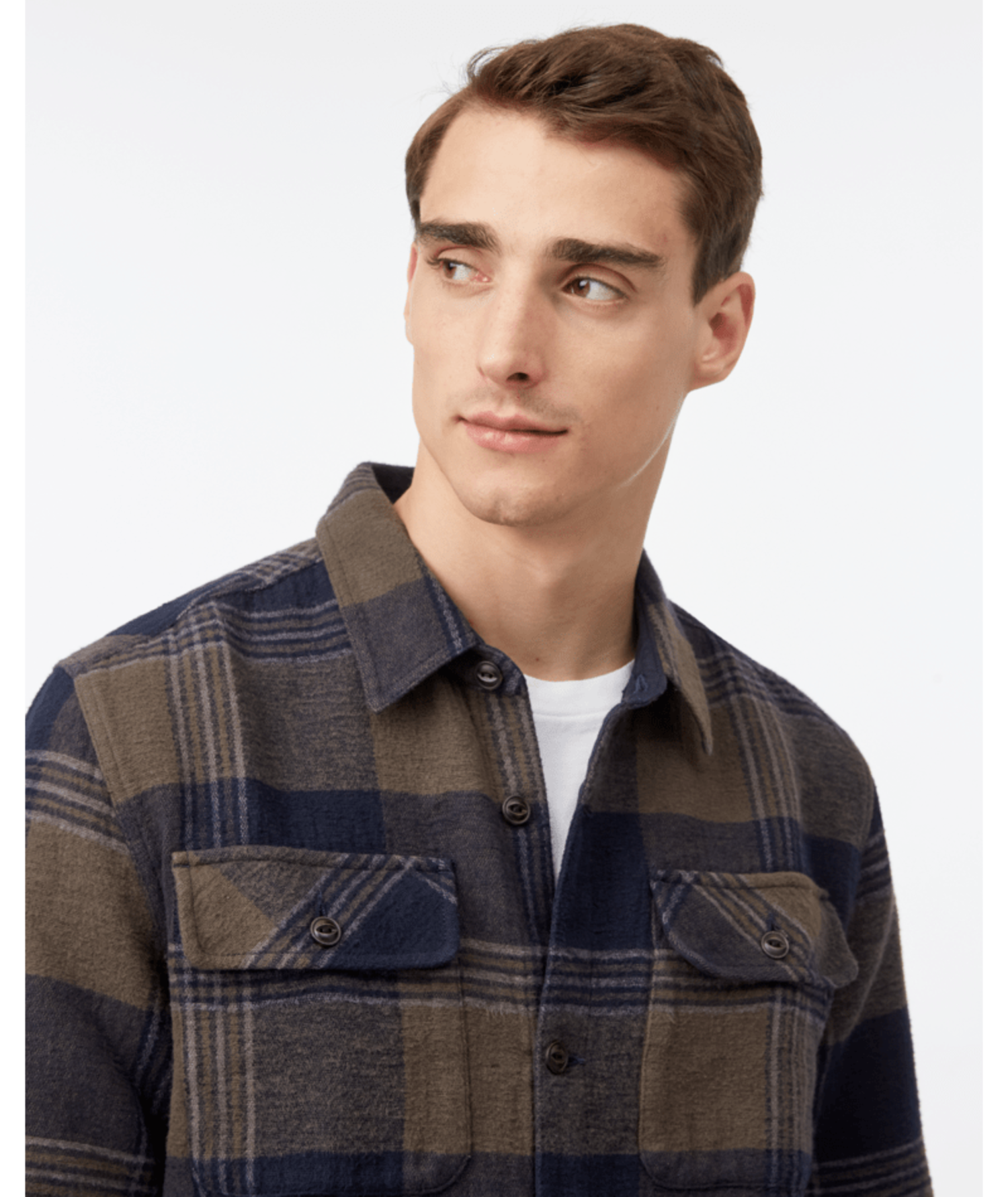 TENTREE TENTREE Mens Heavy Weight Flannel Jacket Black Olive Green Retro  Plaid