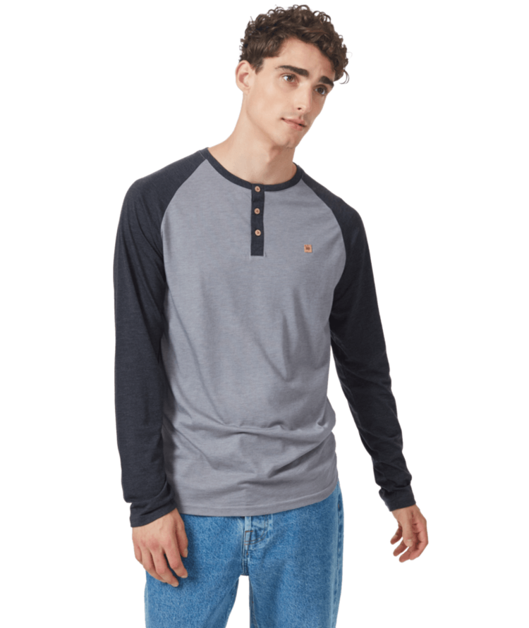 TENTREE TENTREE Mens Treeblend Classic Henley Longsleeve Grey Heather/Meteorite Black Heather