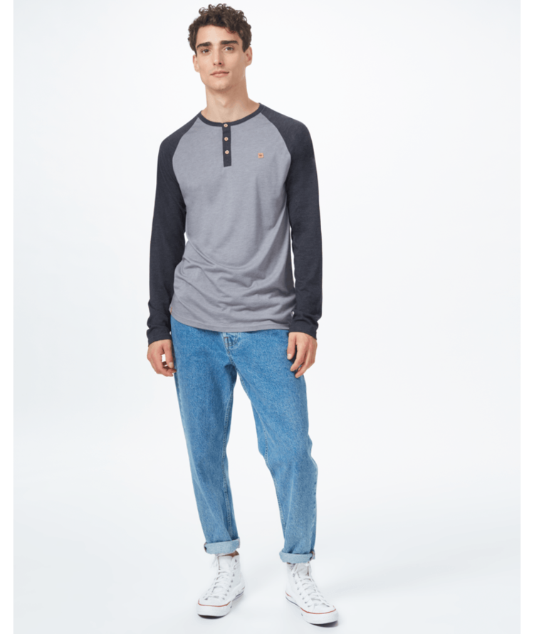 TENTREE TENTREE Mens Treeblend Classic Henley Longsleeve Grey Heather/Meteorite Black Heather