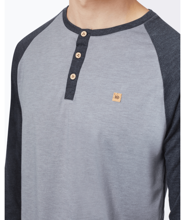 TENTREE TENTREE Mens Treeblend Classic Henley Longsleeve Grey Heather/Meteorite Black Heather