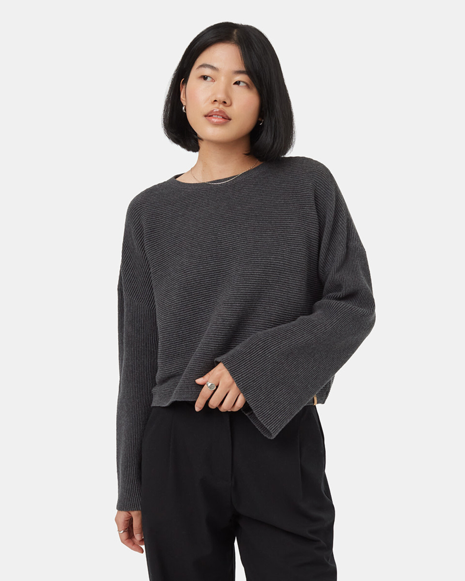 TENTREE Womens Highline Bell Sleeve Sweater Dark Grey Heather