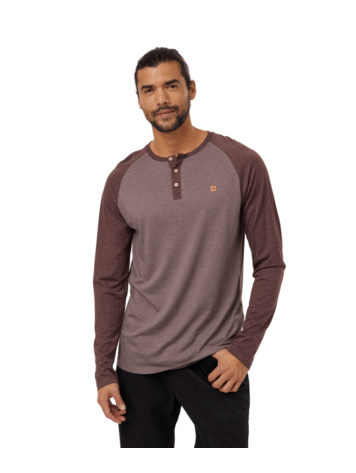 TENTREE TENTREE Mens TreeBlend Classic Henley Longsleeve Elkwood Heather/Deep Mahogany Heather