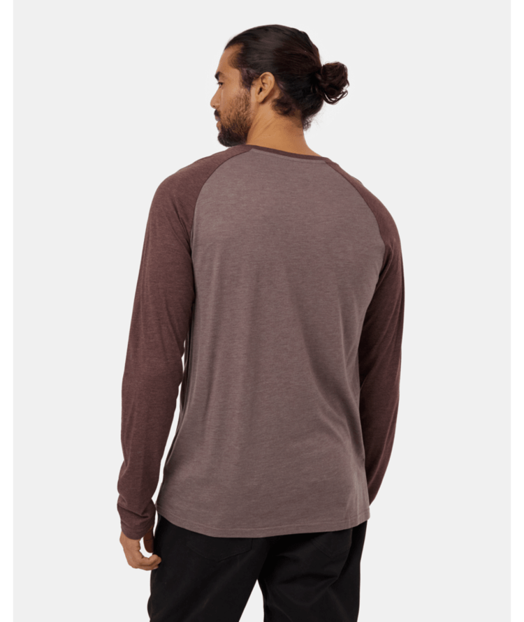 TENTREE TENTREE Mens TreeBlend Classic Henley Longsleeve Elkwood Heather/Deep Mahogany Heather