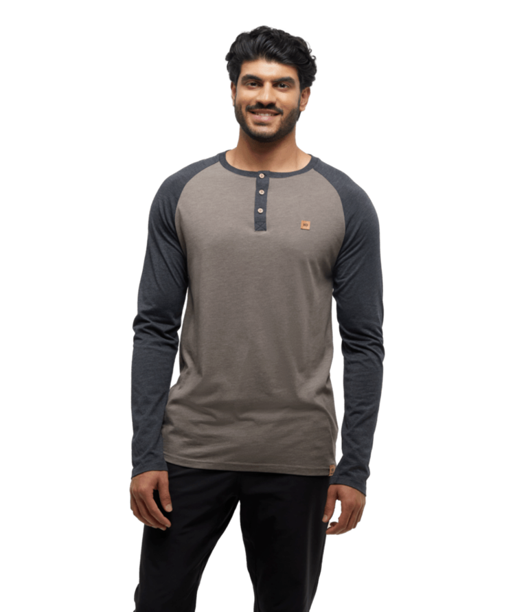 TENTREE TENTREE Mens Baker Henley Longsleeve Falcon Heather/Meteorite Black Heather