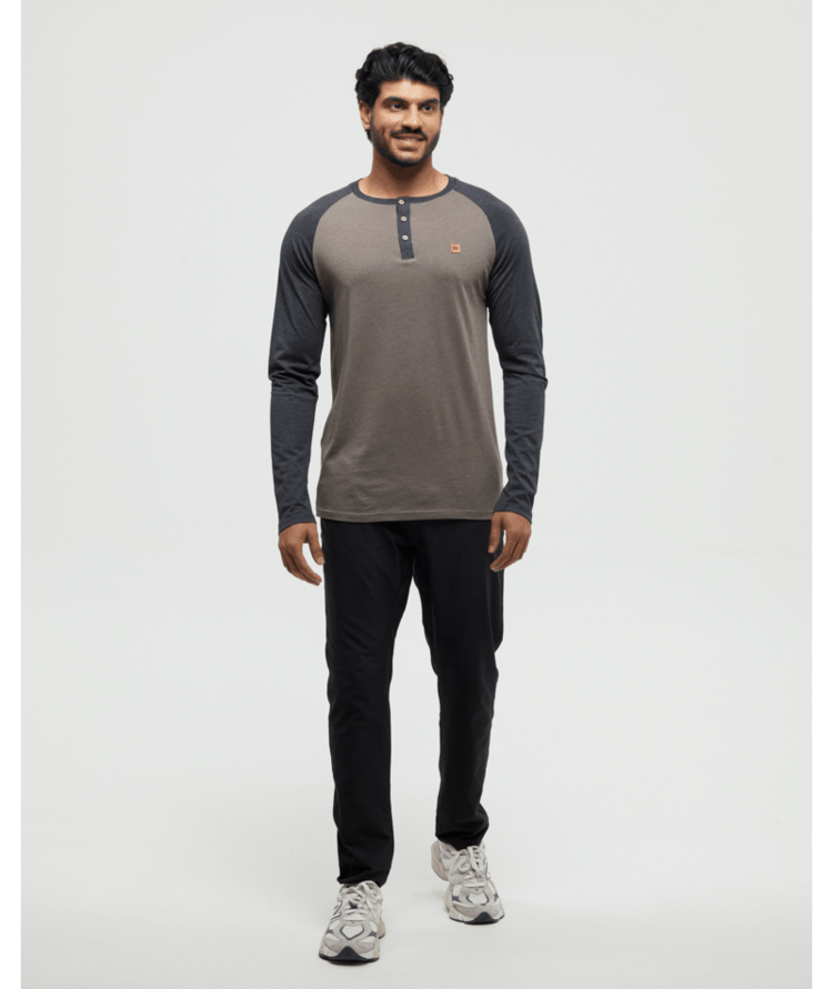 TENTREE TENTREE Mens Baker Henley Longsleeve Falcon Heather/Meteorite Black Heather