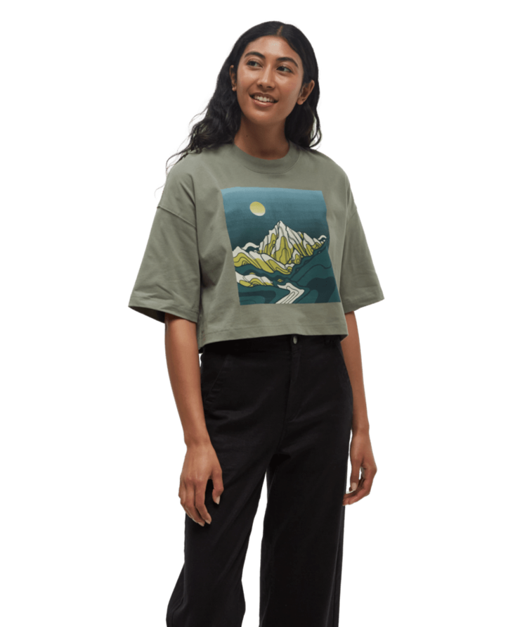 TENTREE TENTREE Womens Emerald Edge Oversized Crop T-Shirt Agave Green/Darkest Spruce