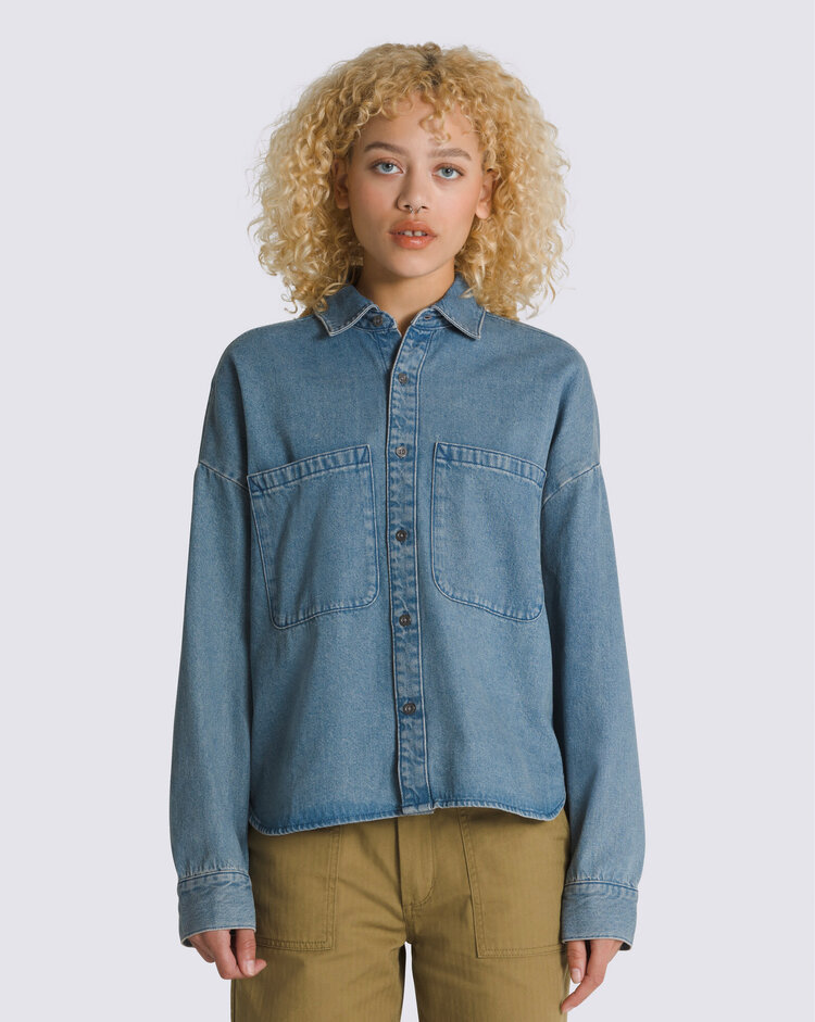 VANS VANS Antica Boxy Denim Long Sleeve Shirt Stone Wash