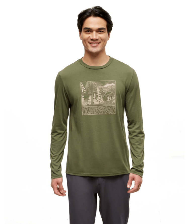 TENTREE TENTREE Men's Topography Stamp Longsleeve Deep Olive/Birchwood