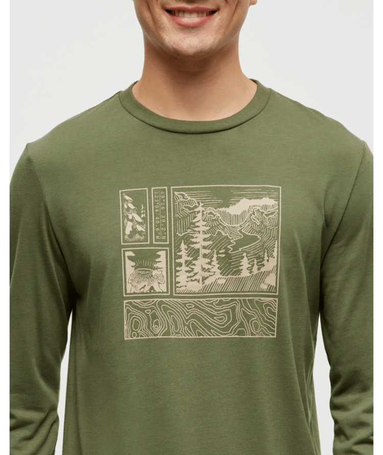 TENTREE TENTREE Men's Topography Stamp Longsleeve Deep Olive/Birchwood