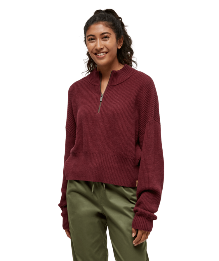 TENTREE TENTREE Women's Highline 1/4 Zip Mock Neck Deep Burgundy Heather