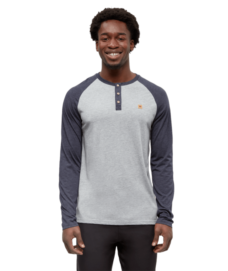TENTREE TENTREE Men's Baker Henley Longsleeve Harbour Grey Heather/Midnight Blue Heather