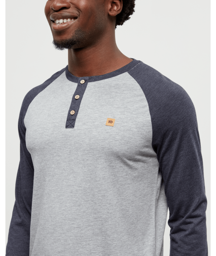 TENTREE TENTREE Men's Baker Henley Longsleeve Harbour Grey Heather/Midnight Blue Heather