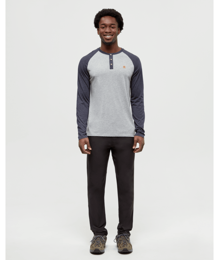 TENTREE TENTREE Men's Baker Henley Longsleeve Harbour Grey Heather/Midnight Blue Heather