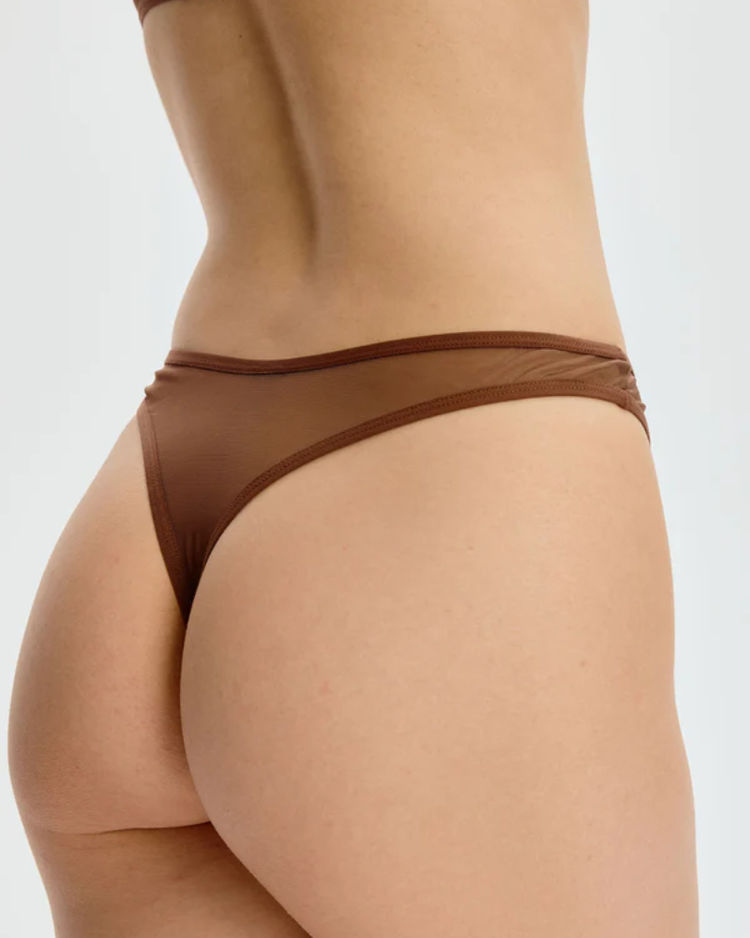 BLUSH BLUSH The Mesh High Leg Thong Cocoa