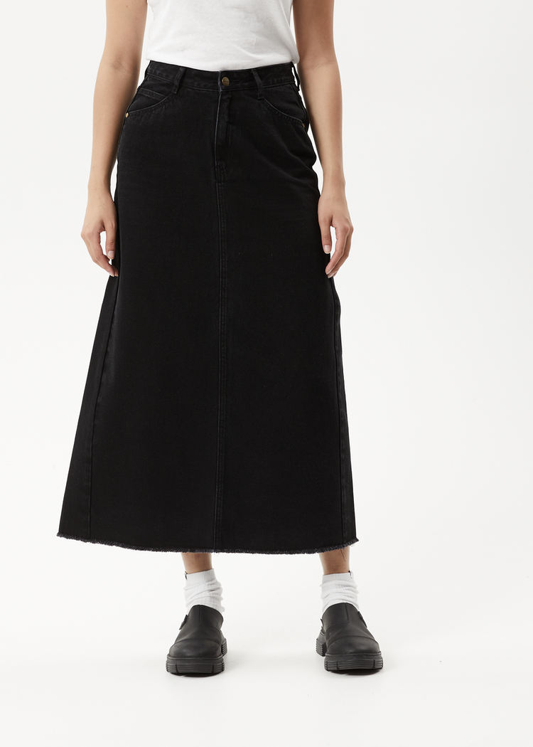 AFENDS AFENDS Chichi Organic Denim Midi Skirt Washed Black