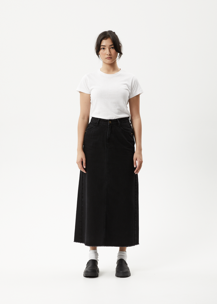 AFENDS AFENDS Chichi Organic Denim Midi Skirt Washed Black