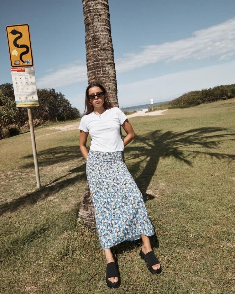 AFENDS AFENDS Petal Recycled Maxi Skirt - Lake Floral