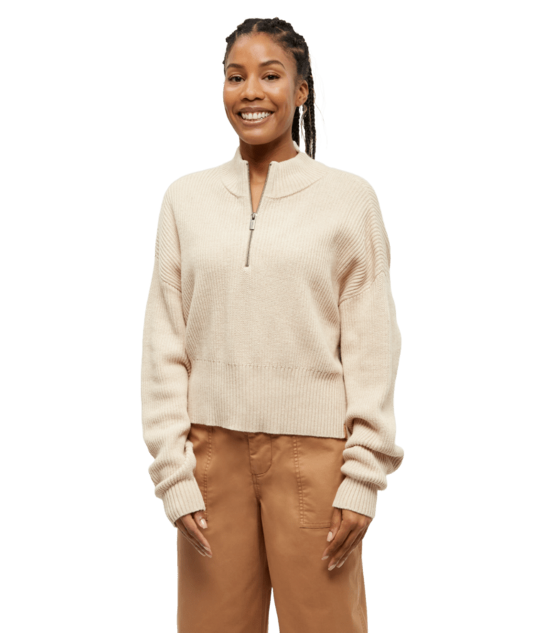 TENTREE TENTREE Women's Highline 1/4 Zip Mock Neck Warm Oak Heather