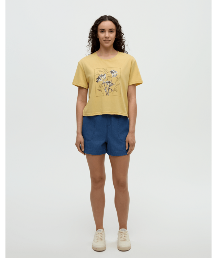 TENTREE TENTREE Floral Crop T-Shirt Dusk Yellow/Meteorite Black