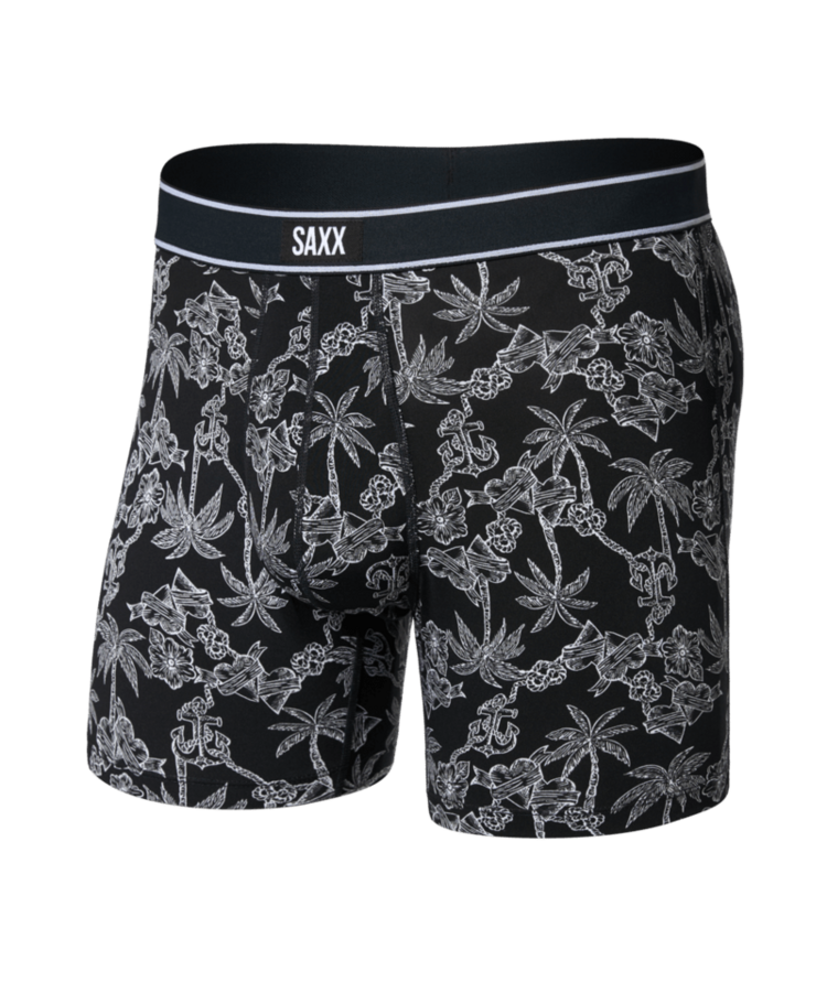 SAXX SAXX Daytripper Comfort Stretch Boxer Brief Fly Tropical Tattoo Black