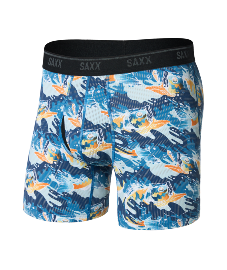 SAXX SAXX Quest Quick Dry Mesh Boxer Brief Fly Big Mouth Bass Blue