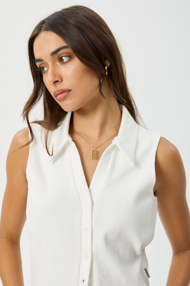 AFENDS AFENDS Eliza Organic Rib Sleeveless Shirt White