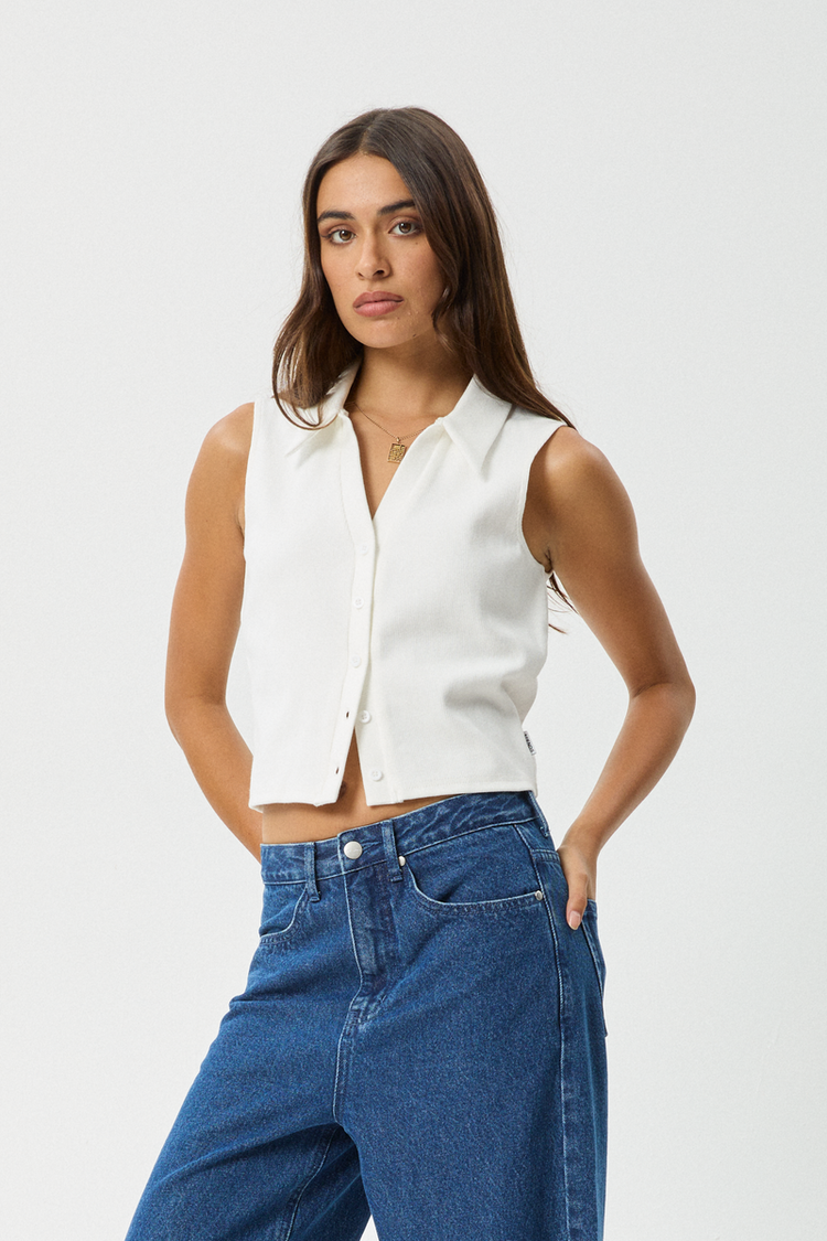AFENDS AFENDS Eliza Organic Rib Sleeveless Shirt White