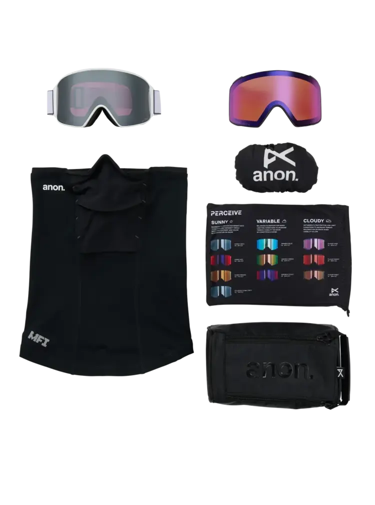 ANON ANON M4 Goggles (Cylindrical) + Bonus Lens + Mfi Face Mask White / Perceive Sunny Onyx / Perceive Variable Violet
