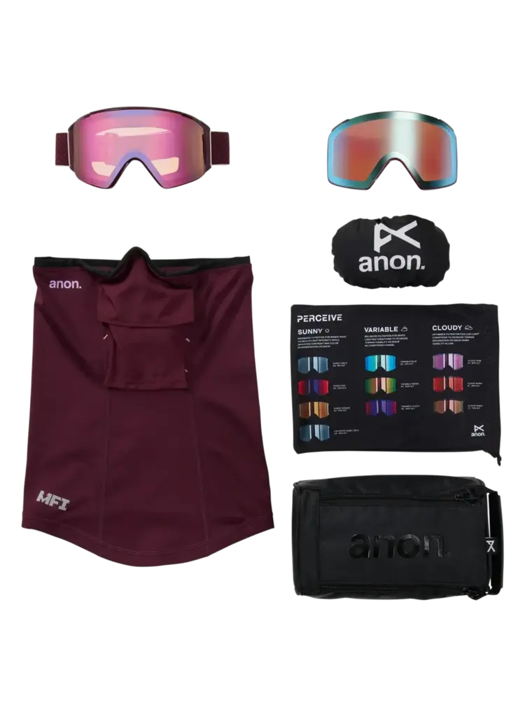 ANON ANON M4S Goggles (Cylindrical) + Bonus Lens + Mfi Face Mask Deep Cherry / Perceive Cloudy Pink / Perceive Variable Blue