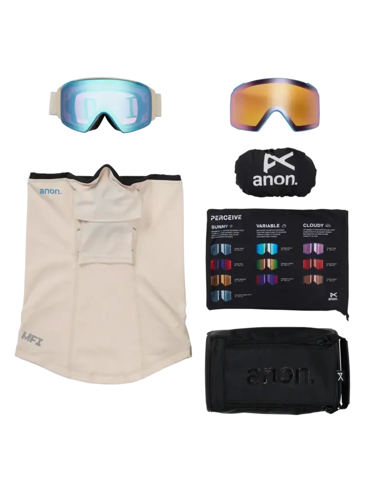 ANON ANON M4S Goggles (Cylindrical) + Bonus Lens + Mfi Face Mask Oat / Perceive Variable Blue / Perceive Cloudy Pink