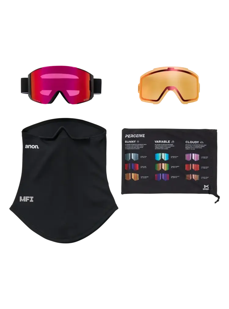 ANON ANON Sync Goggles + Bonus Lens + Mfi Face Mask Black / Perceive Sunny Red / Perceive Cloudy Burst