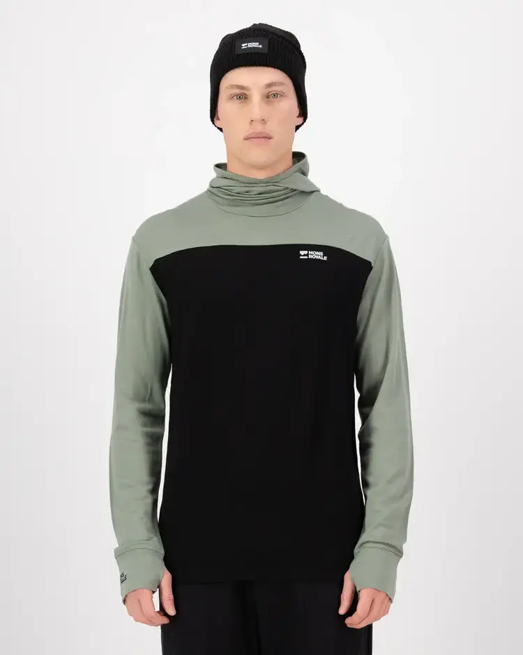 MONS ROYALE MONS ROYALE Men's Yotei Merino Powder Hood Long Sleeve Willow / Black