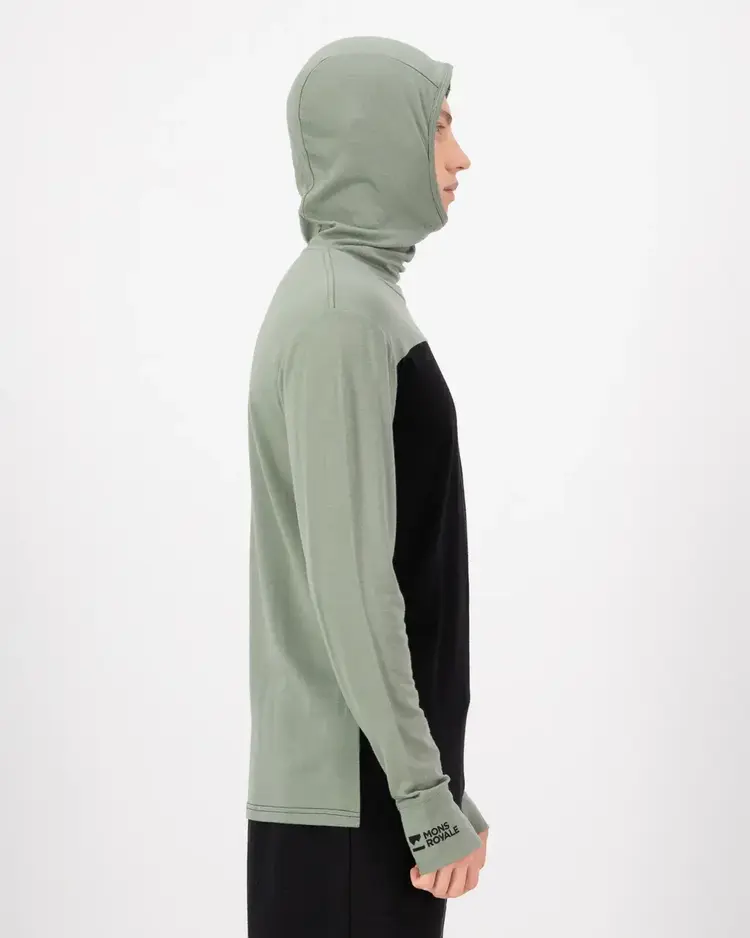 MONS ROYALE MONS ROYALE Men's Yotei Merino Powder Hood Long Sleeve Willow / Black