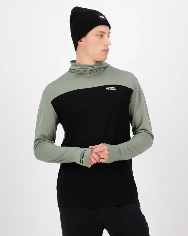 MONS ROYALE MONS ROYALE Men's Yotei Merino Powder Hood Long Sleeve Willow / Black