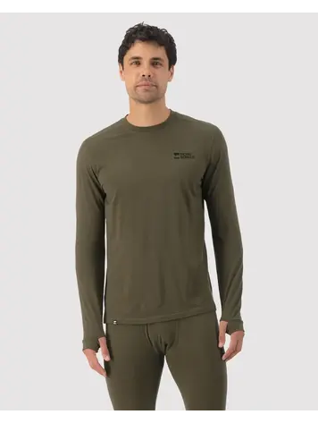 MONS ROYALE MONS ROYALE Mens Cascade Merino Base Layer Long Sleeve Dark Olive