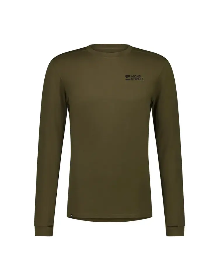 MONS ROYALE MONS ROYALE Mens Cascade Merino Base Layer Long Sleeve Dark Olive