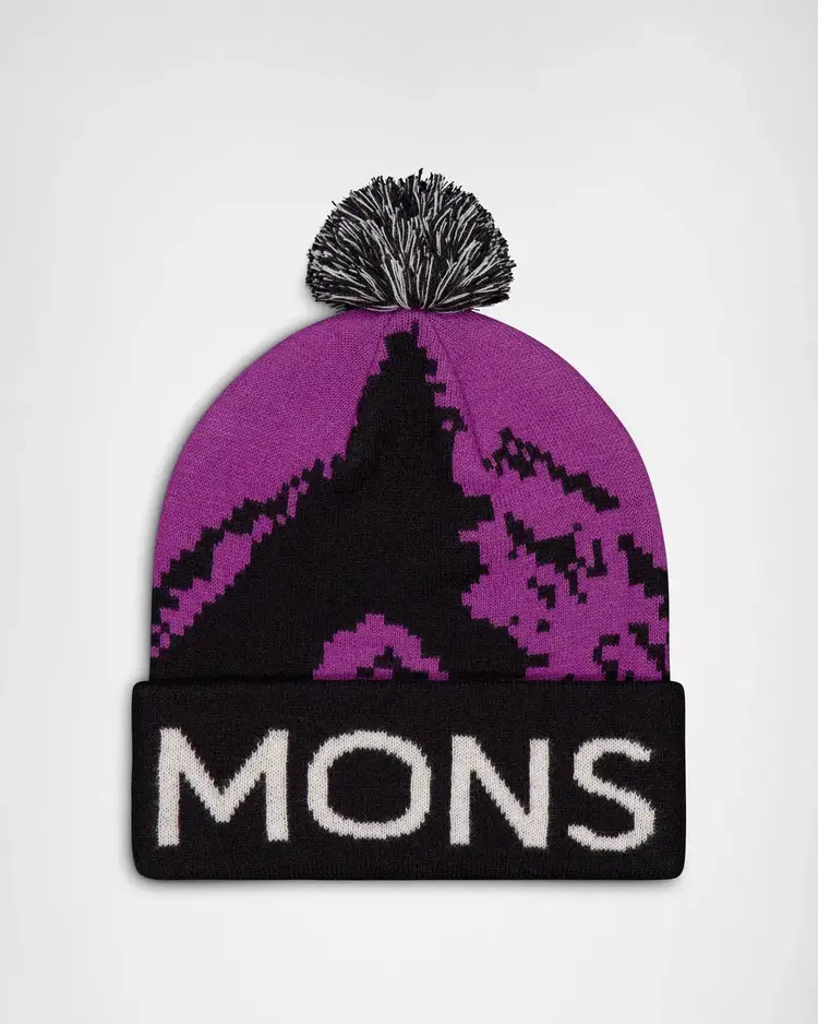 MONS ROYALE MONS ROYALE MTN Pixel Merino Pom Pom Beanie Purple Bolt / Black