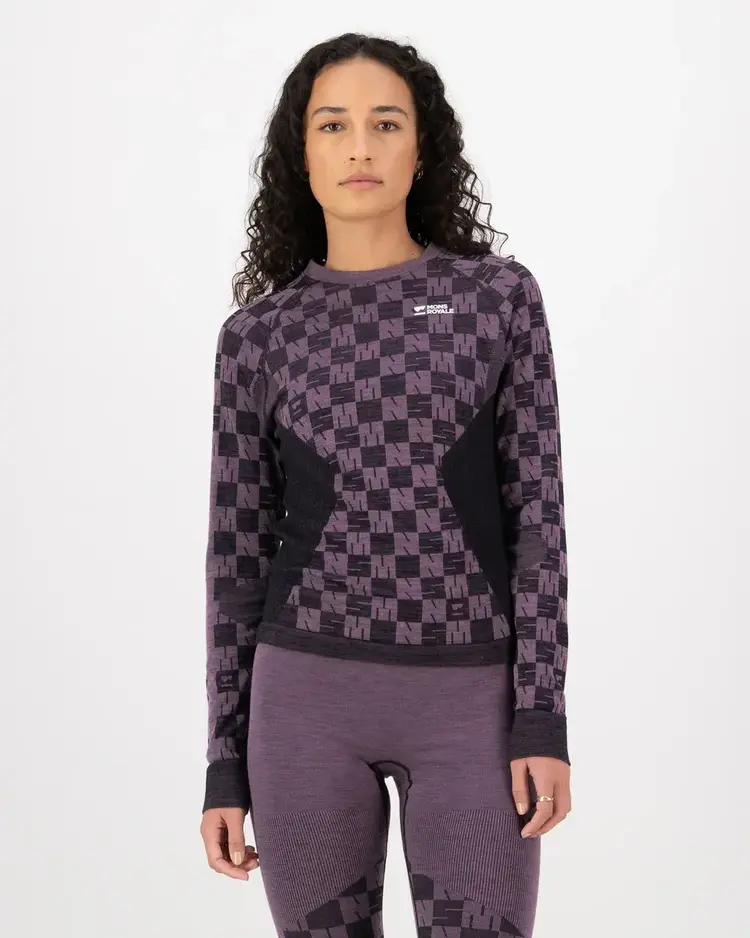 MONS ROYALE MONS ROYALE Women's Ascender Merino Seamless Long Sleeve Mauve / Black