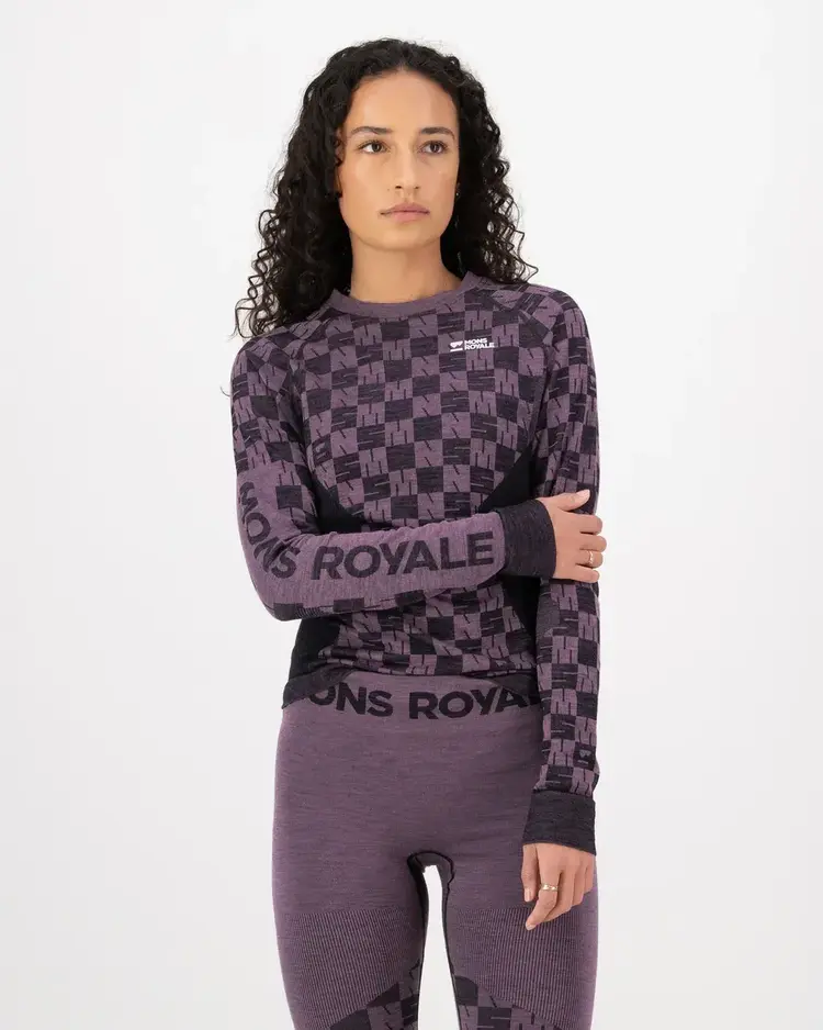 MONS ROYALE MONS ROYALE Women's Ascender Merino Seamless Long Sleeve Mauve / Black